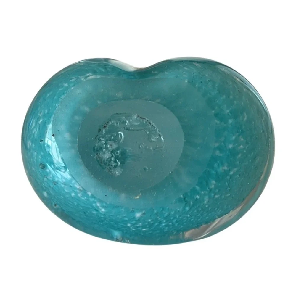 West Elm St. Jude‎ handblown teal blue glass cat figurine paperweight